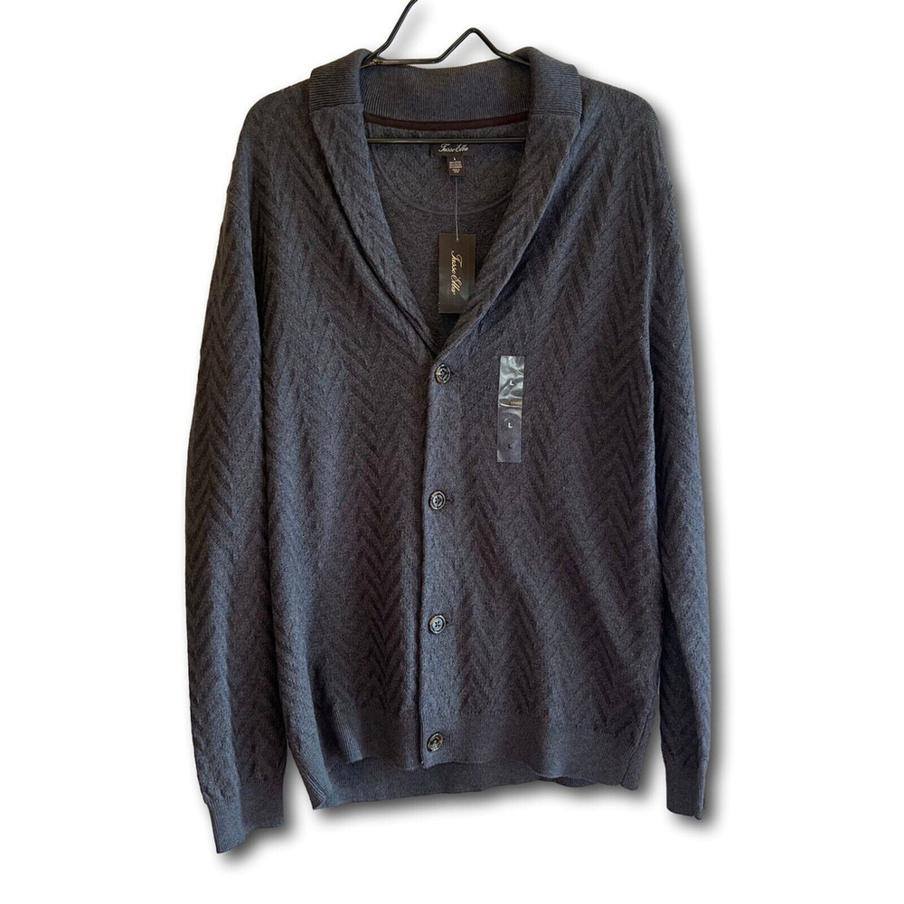 Tasso Elba Grey Button Front Cotton Cashmere Cardigan Sweater NEW Mens Large